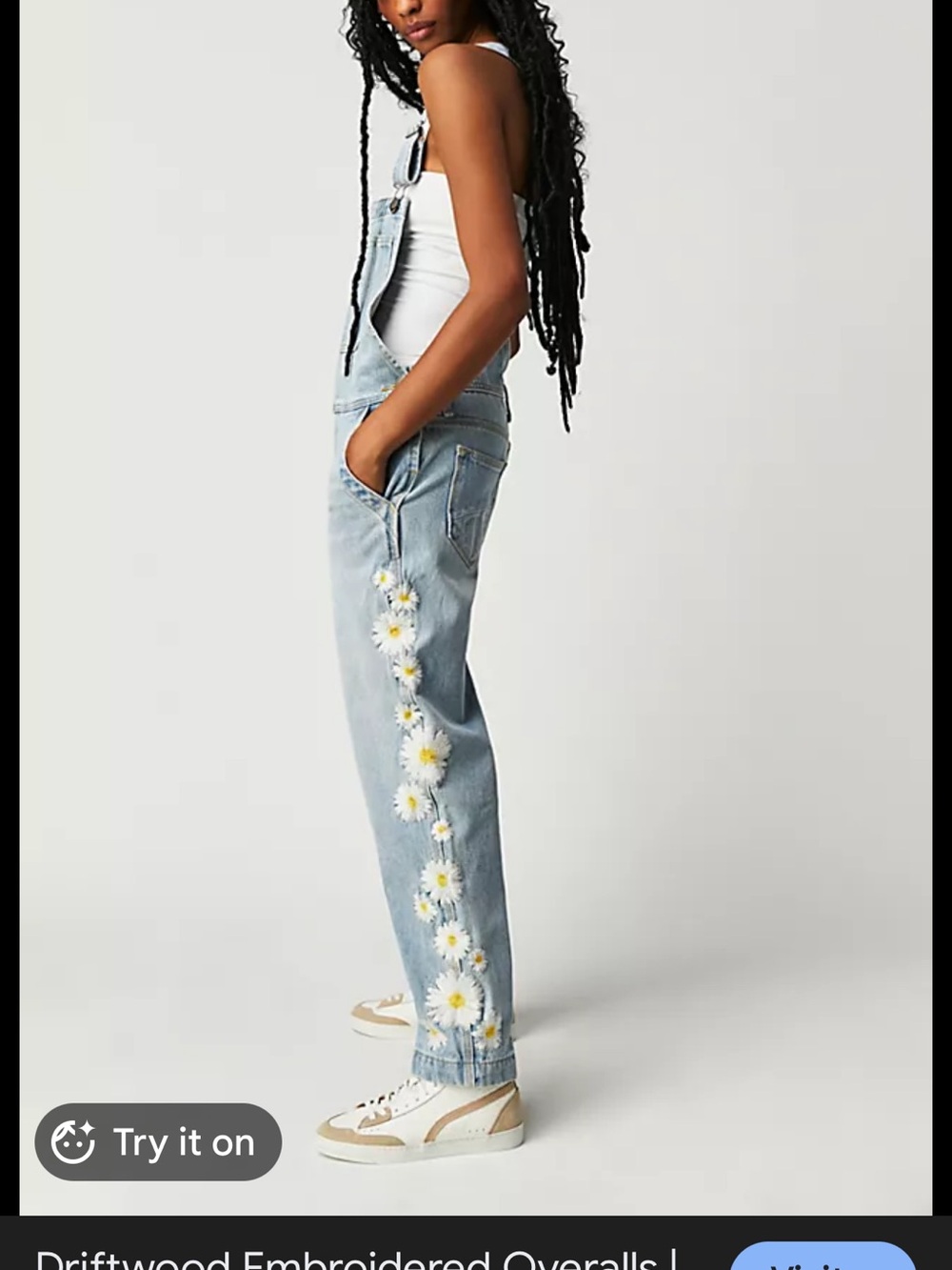 DRIFTWOOD Light Blue Denim Overalls with White Daisy Embroidery